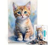 Puzzle de 1000 pièces pour Adultes Portrait de Chaton à l'aquarelle Jeu de mémoire Amusant Découpe Nette Pièces Robustes Cadeau Unique pour soulager Le Stress (38x26cm)