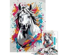 Puzzle de 1000 pièces pour Adultes Portrait de Cheval Abstrait avec éclaboussures colorées Un défi à relever Jeu Pratique pour Passer Le Temps Pendant Les Vacances à la Maison À partir de 14 Ans