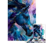 Puzzle de 1000 pièces pour Adultes Portrait de Cheval Abstrait Bleu et Or idéal pour Un Anniversaire ou Noël Jeu éducatif d'analyse et de logique à partir de 14 Ans (50x75cm)