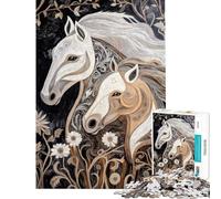 Puzzle de 1000 pièces pour Adultes Portrait de Cheval dans Un décor Floral Jeu Familial d'analyse et de logique Défi éducatif (Taille 38x52cm)
