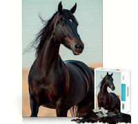 Puzzle de 1000 pièces pour Adultes,Portrait de Cheval Noir,pièces aux découpes nettes,activité cérébrale stimulante,Moment de détente et de Divertissement,Cadeau Artistique d'anniversaire (50x75cm)