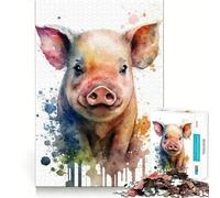 Puzzle de 1000 pièces pour Adultes,Portrait de Cochon à l'aquarelle,Jeu de mémoire Amusant,pièces Robustes et aux découpes nettes,Cadeau Unique pour soulager Le Stress (38x26cm)