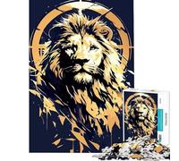 Puzzle de 1000 pièces pour Adultes Portrait de Lion doré avec éléments géométriques Activités Amusantes à la Maison décoration intérieure Jouet pour Les 14 Ans et Plus (38x26cm)