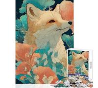 Puzzle de 1000 pièces pour Adultes Portrait de Renard avec éléments Floraux Jeu Pratique d'analyse et de logique Jouet éducatif Liste de souhaits du Père Noël (38x52cm)