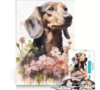 Puzzle de 1000 pièces pour Adultes, Portrait de Teckel Fleuri, Jeu de réflexion, décoration intérieure, Cadeau Unique pour Un Anniversaire ou Noël 50x75cm