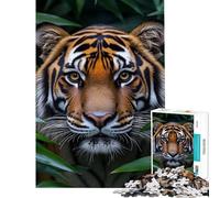 Puzzle de 1000 pièces pour Adultes Portrait de Tigre dans Un Feuillage Vert Luxuriant pour la décoration intérieure la Lutte Contre Le Stress Noël ou Anniversaire (38x52cm)