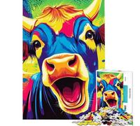 Puzzle de 1000 pièces pour Adultes Portrait de Vache coloré Décoration intérieure Cadeau Unique pour Un Anniversaire ou Noël (38x52cm)