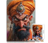 Puzzle de 1000 pièces pour Adultes - Portrait d'un Indien en colère - Jeu éducatif Familial - Découpe de précision - Cadeau d'anniversaire - Dimensions : 38x52cm