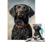 Puzzle de 1000 pièces pour adultes Portrait d'un retriever à poil bouclé noir Un défi à relever pour se détendre pendant les vacances Jouet anti-stress adapté aux personnes de 14 ans et plus (50x75cm)