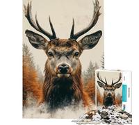 Puzzle de 1000 pièces pour Adultes Portrait majestueux d'un cerf dans Une forêt d'automne Stimule Le Cerveau Découpe de précision Jeu Impossible Convient aux 14 Ans et Plus (38x26cm)