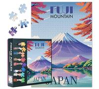 Puzzle de 1000 pièces pour adultes - Poster de voyage japonais vintage avec paysage du Mont Fuji dans un style rétro - Art mural coloré - Motif de vacances exotiques - Challenge décoratif (70 x 50 cm)