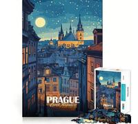Puzzle de 1000 pièces pour Adultes Prague,République tchèque,Paysage Urbain Nocturne Jeu d'articulation Fin,défi Intelligent,Divertissement Calme,Cadeau d'anniversaire ou Loisir (38x26cm)