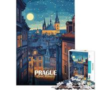 Puzzle de 1000 pièces pour Adultes Prague République tchèque Paysage Urbain Nocturne Jeu intellectuel éducatif Amusant et Humoristique Idée Cadeau de Père Noël Secret (Taille 50x75cm)