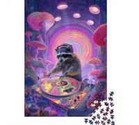 Puzzle De 1000 Pièces pour Adultes Psychedelic Raccoon DJ Art Print Puzzles pour Adultes Vacances À La Maison Tue-t-il Le Temps Chaque Pièce Est Unique - Un pour Les Joueurs 38x26cm/1000p