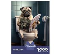 Puzzle De 1000 Pièces pour Adultes Pug Dog on The Toilet Puzzle pour Adolescents Analyse Et Logique Aide À Stimuler Le Cerveau Idéal comme Cadeau pour Toute La Famille 52x38cm/1000pcs