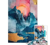 Puzzle de 1000 pièces pour Adultes Puzzle Abstrait Coucher de Soleil sur des Montagnes Turquoise Jeu Familial Cadeau d'anniversaire Unique pour Les fêtes (Dimensions 38x52cm)