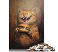 Puzzle de 1000 pièces pour adultes, puzzle amusant de hamburger de chat carré pour adultes et adolescents, puzzle en bois, décoration d'intérieur 1000 pièces (75 x 50 cm)