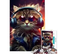 Puzzle de 1000 pièces pour Adultes Puzzle Cool DJ Cat Activités Amusantes à la Maison pour Toute la Famille Jeu Impossible pour Les 14 Ans et Plus Jeu de Puzzle Offert (50x75cm)
