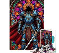 Puzzle de 1000 pièces pour Adultes Puzzle de Chevalier en vitrail Jeu Manuel décoration intérieure Cadeau d'anniversaire (Taille 38x52cm)