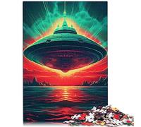 Puzzle de 1000 pièces pour Adultes, Puzzle en Bois de Vaisseau Spatial Extraterrestre rétro néon pour Adultes, Cadeaux 19,7x29,5 Pouces