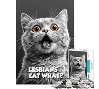 Puzzle de 1000 pièces pour Adultes Puzzle lesbien Que mangent Les Lesbiennes ? mème de Chat British Shorthair Puzzles pour Adolescents Jeux en Famille Une œuvre d'art activités Amusantes à la Maison