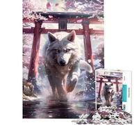 Puzzle de 1000 pièces pour Adultes Puzzle Loup Esprit Sakura Torii Décoration intérieure Cadeau pour Femmes Idéal pour Les Amis et la Famille (38x26cm)