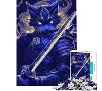 Puzzle de 1000 pièces pour Adultes Puzzle samouraï Chat Russe avec épée Puzzle Animalier pour Adolescents Jeux Amusants Assemblage de Motifs Cadeaux Uniques d'anniversaire et de Noël (Taille 38x52cm)
