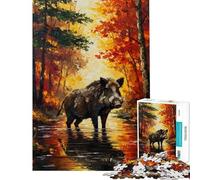 Puzzle de 1000 pièces pour Adultes Puzzle Sanglier dans Une forêt d'automne Peinture Puzzle pour Adultes Jouet à Monter soi-même Activité ludique et Anti-Stress à Faire à la Maison (38x26cm)