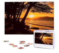 Puzzle de 1000 pièces pour adultes - Puzzle stimulant - Arbres - Coucher de soleil - Cadeau pour la famille - Décoration murale - Puzzle en bois personnalisé - 75 x 50 cm