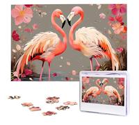 Puzzle de 1000 pièces pour adultes - Puzzle stimulant flamants roses et fleurs - Cadeau pour la famille - Décoration murale - Puzzle en bois personnalisé - 75 x 50 cm