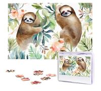 Puzzle de 1000 pièces pour adultes - Puzzle stimulant - Paresseux à l'aquarelle - Cadeau pour la famille - Décoration murale - Puzzle en bois personnalisé - 75 x 50 cm