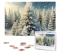 Puzzle de 1000 pièces pour adultes - Puzzle stimulant - Pays des merveilles enneigées - Pin - Noël - Cadeau pour la famille - Décoration murale - Puzzle en bois personnalisé - 75 x 50 cm