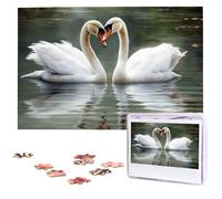 Puzzle de 1000 pièces pour adultes - Puzzle stimulant pour nuits de jeu - Puzzle en bois - Deux cygnes - Dimensions finies : 74,9 x 50 cm