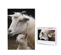 Puzzle de 1000 pièces pour adultes - Puzzle stimulant pour nuits de jeu - Puzzle en bois personnalisé pour la famille - Mouton mignon avec photo de mère - Taille finie : 74,9 x 50 cm