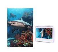 Puzzle de 1000 pièces pour adultes - Puzzle stimulant pour nuits de jeu - Puzzle en bois personnalisé pour la famille, sous-marin, requin, corail, taille finie : 75 x 50 cm
