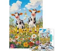 Puzzle de 1000 pièces pour Adultes Puzzle Vaches heureuses dans Un pré Jeu de Construction pour Adultes Anti-Stress Activités ludiques à Faire à la Maison (Dimensions 38x26cm)