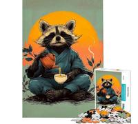 Puzzle de 1000 pièces pour Adultes Puzzle Zen Cérémonie du thé du Raton Laveur Jeu de Construction pour Adultes Activité ludique et Anti-Stress à Faire à la Maison (Dimensions 38x26cm)