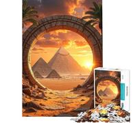 Puzzle de 1000 pièces pour Adultes Pyramides égyptiennes à Travers la Pierre Porte des étoiles au Coucher du Soleil Jeux familiaux Amusants et éducatifs (Dimensions 75x50cm)