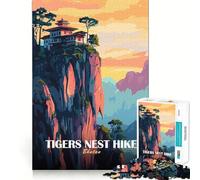 Puzzle de 1000 pièces pour Adultes Randonnée au Nid du Tigre, Bhoutan Jeu de logique et d'assemblage précis Cadeau d'anniversaire Gratuit (38x26cm)