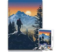 Puzzle de 1000 pièces pour Adultes - Randonneur au Sommet d'une Montagne au Coucher du Soleil - Un Moment de détente paisible et agréable - Assemblage précis - Dimensions:50x75cm