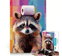 Puzzle de 1000 pièces pour Adultes Raton Laveur avec du Papier Toilette sur la tête Jeu de logique et de réflexion apaisant et Amusant Découpe Ferme Surprise chaleureuse (38x52cm)