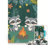 Puzzle de 1000 pièces pour Adultes Ratons laveurs Autour d'un feu de Camp Jeu de réflexion Difficile Cadeau Original pour Un Anniversaire ou Noël 50x75cm