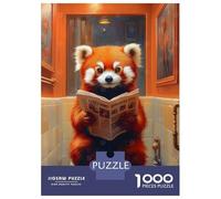 Puzzle De 1000 Pièces pour Adultes Red Panda Reading Newspaper Toilet Puzzle pour Adolescents Analyse Et Logique Aide À Stimuler Le Cerveau Idéal comme Cadeau pour Toute La Famille 38x26cm/1000pcs