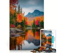 Puzzle de 1000 pièces pour Adultes Reflets sur Un lac d'automne Jeu aux Bords Nets Stimulation Cognitive Jeu de Relaxation Cadeau Festif et Amusant (38x52cm)