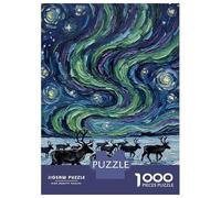 Puzzle De 1000 Pièces pour Adultes Reindeer Under The Northern Lights Puzzles pour Adultes Jeux De Société Cadeaux pour Femmes Cadeaux d'anniversaire Et De Noël Uniques 70x50cm/1000pcs