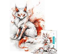 Puzzle de 1000 pièces pour Adultes Renard Blanc aux Flammes Orange Activités Amusantes à la Maison améliore la mémoire Jeu de réflexion pour Les 14 Ans et Plus (38x26cm)
