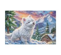 Puzzle De 1000 Pièces pour Adultes Renard Blanc Neige Mountain 1000 PCS 75x50cm Carton Premium Ajustement Parfait sans Déformation Déchirure Utilisation Durablecadeau