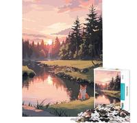 Puzzle de 1000 pièces pour Adultes Renard dans Un Paysage forestier au Coucher du Soleil Activités Amusantes à la Maison Un Jeu de réflexion Artistique pour Les 14 Ans et Plus (38x26cm)