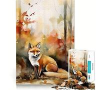 Puzzle de 1000 pièces pour Adultes Renard d'automne Aquarelle Jeu d'assemblage précis Jeu de Concentration Cadeau Amusant et Facile à réaliser Décoration Artistique de Noël (38x52cm)