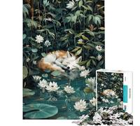 Puzzle de 1000 pièces pour Adultes Renard endormi dans Les nénuphars Jeu de réflexion Difficile et Stimulant Faisant Appel à l'analyse et à la logique à partir de 14 Ans (50x75cm)
